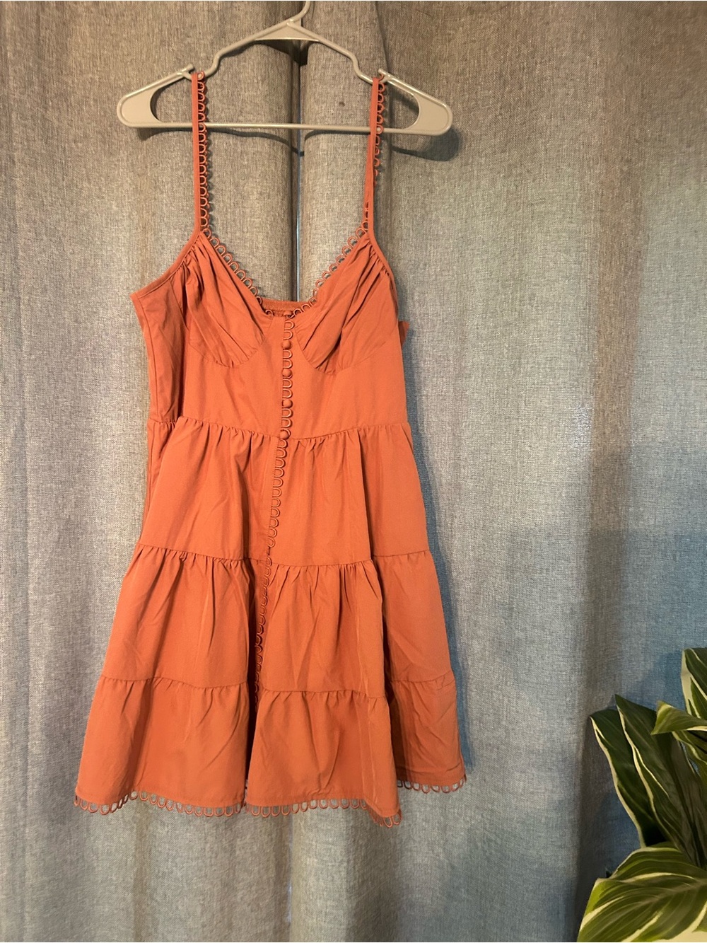 Altar'd State Rust Tiered Spaghetti-Strap Mini Dress